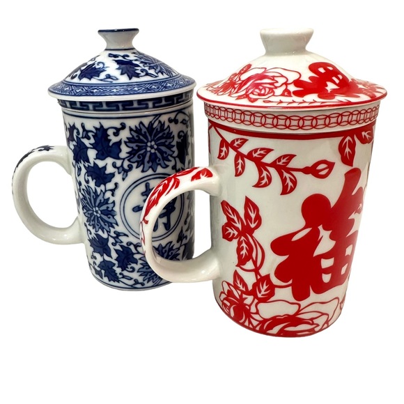 Loose Leaf Tea Cups with Strainer & Lid (2) - Picture 2 of 6